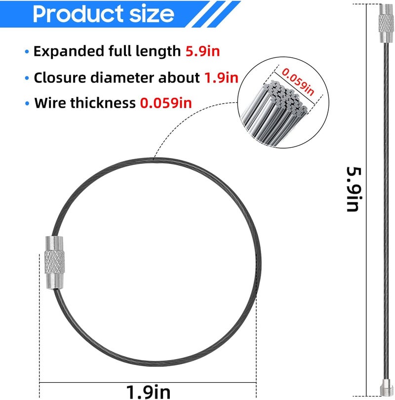 DFTOA -30 Pack 6 inch Extendable Wire Keychain Cable/Luggage Tags/Loops Holder/ID Tag Keeper, Black Cable Key Ring - Image 5